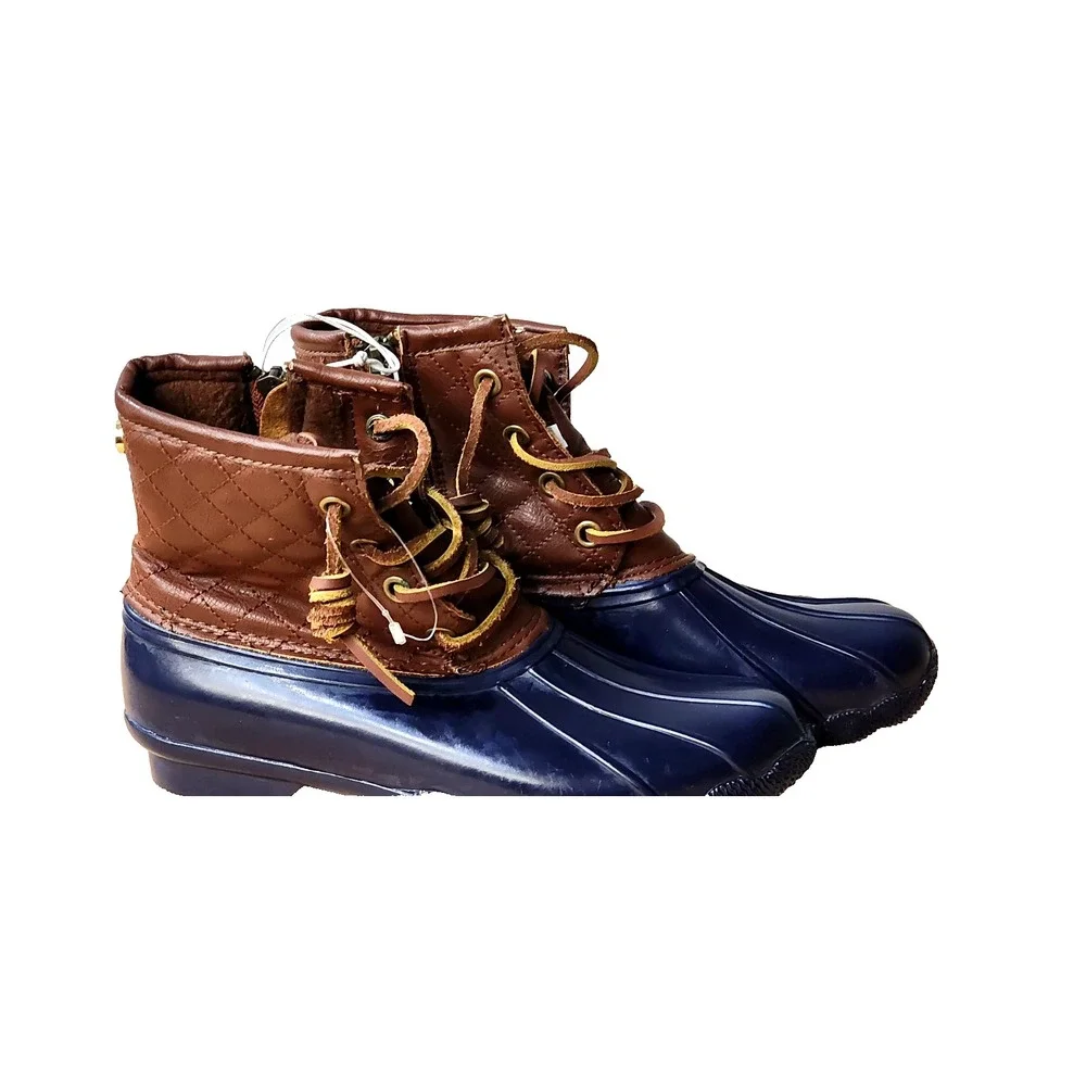 Steve‎ Madden Blue/Brown Rain/Duck Boots Quilted Fleece Lined Women's Size 6